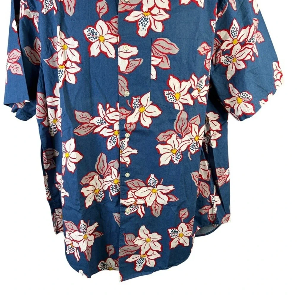 Banana Republic Mens Blue Floral Cotton Short Sleeve Camp Hawaiian Shirt Large